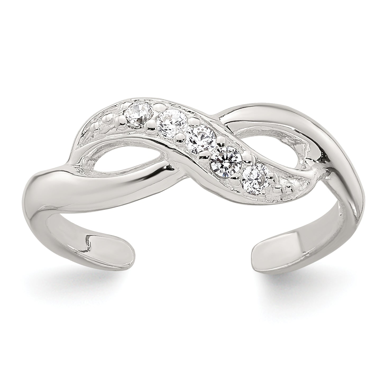 Sterling Silver Polished CZ Infinity Adjustable Toe Ring