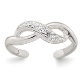 Sterling Silver Polished CZ Infinity Adjustable Toe Ring