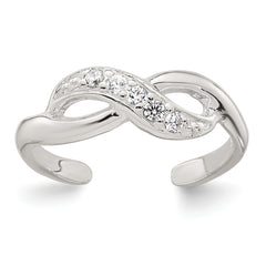 Sterling Silver Polished CZ Infinity Adjustable Toe Ring