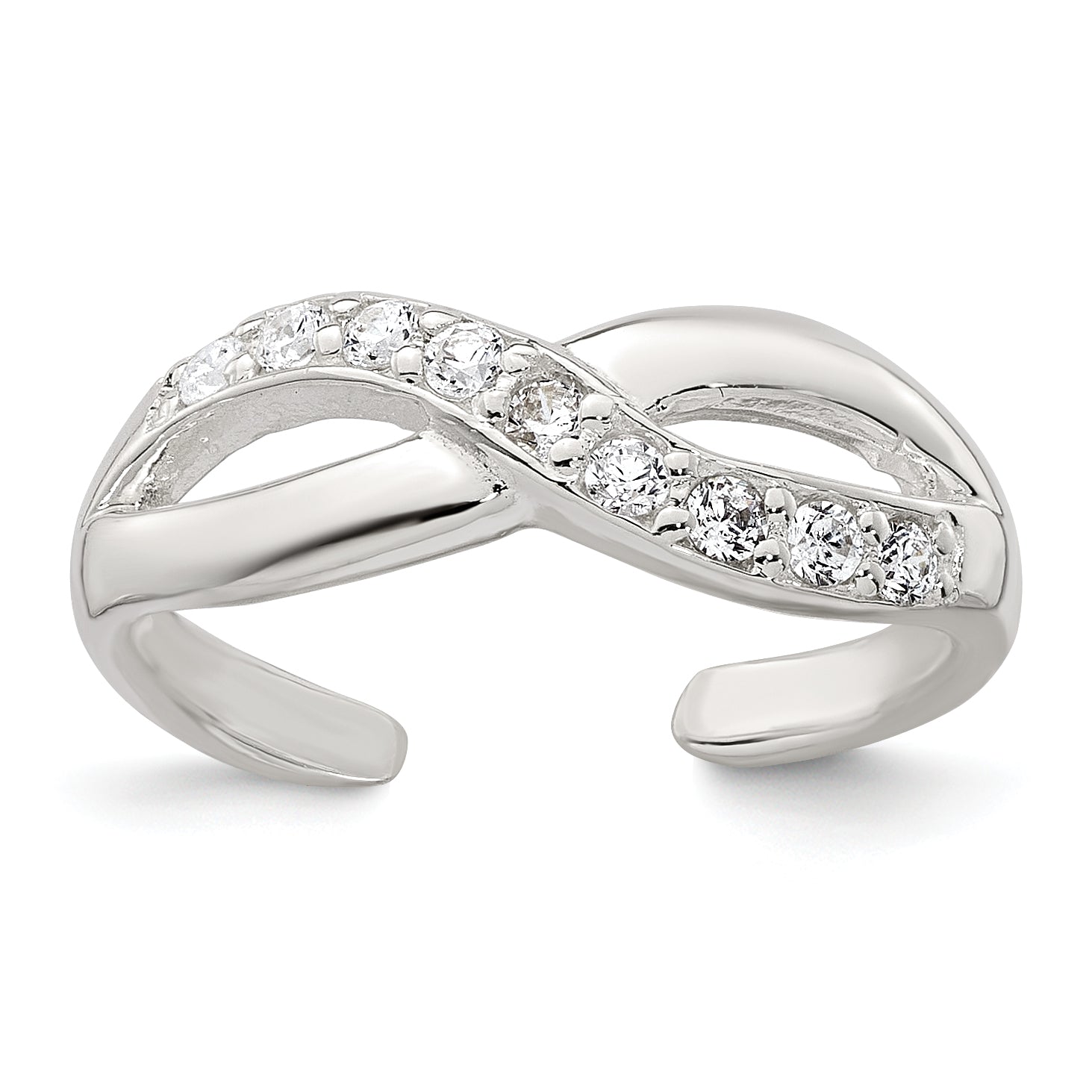 Sterling Silver Polished CZ Infinity Adjustable Toe Ring