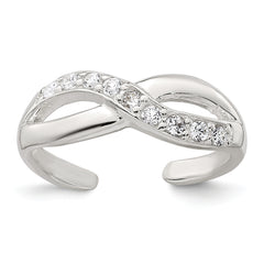 Sterling Silver Polished CZ Infinity Adjustable Toe Ring