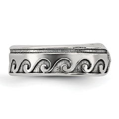 Sterling Silver Polished and Antiqued Waves Toe Ring