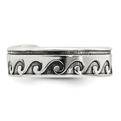 Sterling Silver Polished and Antiqued Waves Toe Ring