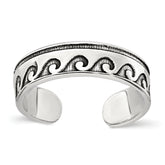 Sterling Silver Polished and Antiqued Waves Toe Ring