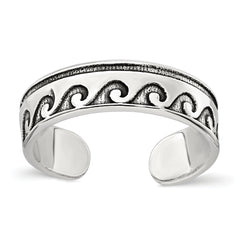 Sterling Silver Polished and Antiqued Waves Toe Ring