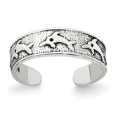 Sterling Silver Polished and Antiqued Dolphin Toe Ring