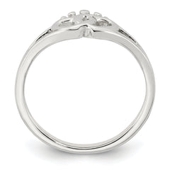 Sterling Silver Polished Interlocking Hearts With Crown Ring