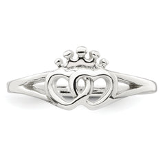 Sterling Silver Polished Interlocking Hearts With Crown Ring