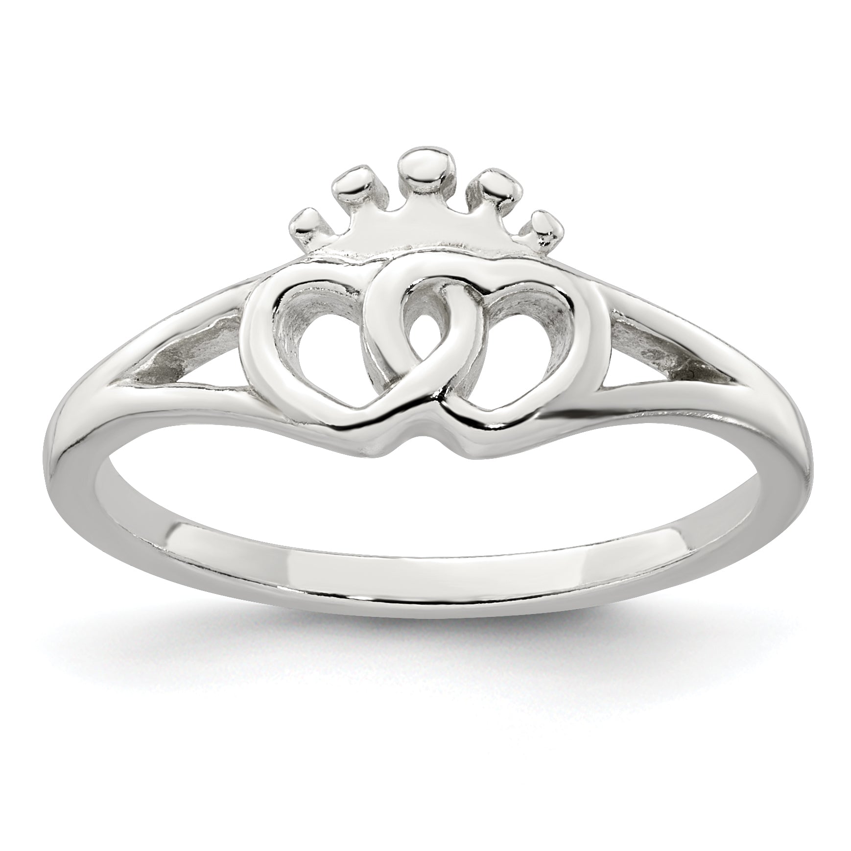 Sterling Silver Polished Interlocking Hearts With Crown Ring
