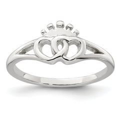 Sterling Silver Polished Interlocking Hearts With Crown Ring