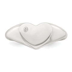 Sterling Silver Polished White CZ Heart Size 8 Signet Ring