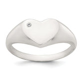Sterling Silver Polished White CZ Heart Size 8 Signet Ring