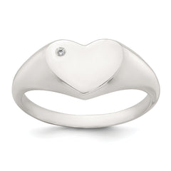 Sterling Silver Polished White CZ Heart Size 8 Signet Ring
