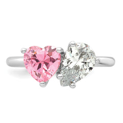 Sterling Silver Rhodium-plated Polished Heart Pink and Pear-shaped White CZ Size 8 Ring