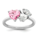 Sterling Silver Rhodium-plated Polished Heart Pink and Pear-shaped White CZ Size 8 Ring