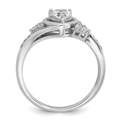 Sterling Silver Rhodium-plated Polished Fancy CZ Center Heart Size 8 Ring