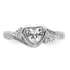 Sterling Silver Rhodium-plated Polished Fancy CZ Center Heart Size 8 Ring