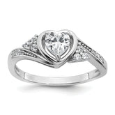 Sterling Silver Rhodium-plated Polished Fancy CZ Center Heart Size 8 Ring