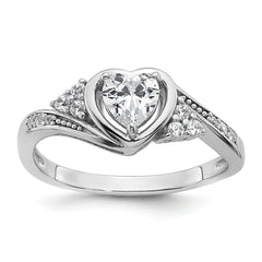 Sterling Silver Rhodium-plated Polished Fancy CZ Center Heart Size 8 Ring