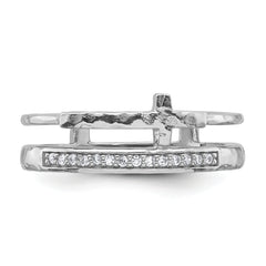 Sterling Silver Rhodium-plated Polished CZ and Hammered Cross Double Band Size 8 Ring