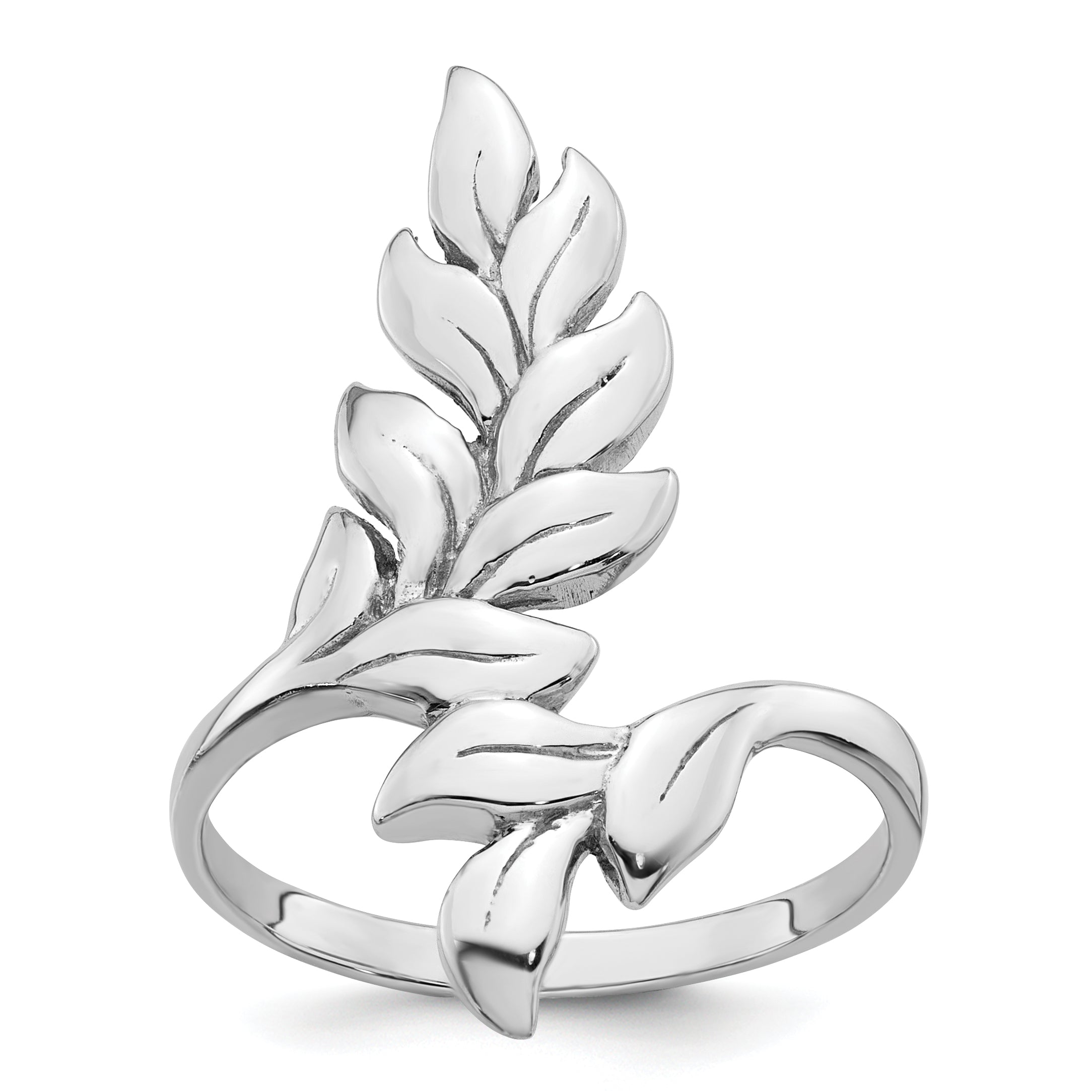 Sterling Silver Rhodium-plated Polished Leaf Size 8 Ring