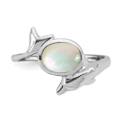 Sterling Silver Rhodium-plated Polished Oval Mother of Pearl and Dolphin Size 8 Ring