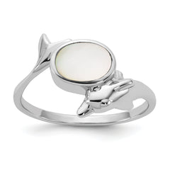 Sterling Silver Rhodium-plated Polished Oval Mother of Pearl and Dolphin Size 8 Ring