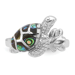 Sterling Silver Rhodium-plated Polished Abalone Sea Turtle Size 8 Ring