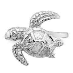 Sterling Silver Rhodium-plated Polished and Textured Sea Turtle Size 8 Ring