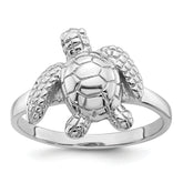 Sterling Silver Rhodium-plated Polished and Textured Sea Turtle Size 8 Ring
