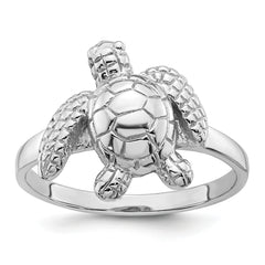 Sterling Silver Rhodium-plated Polished and Textured Sea Turtle Size 8 Ring