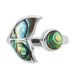 Sterling Silver Rhodium-plated Polished Abalone Whale Tail Size 8 Ring