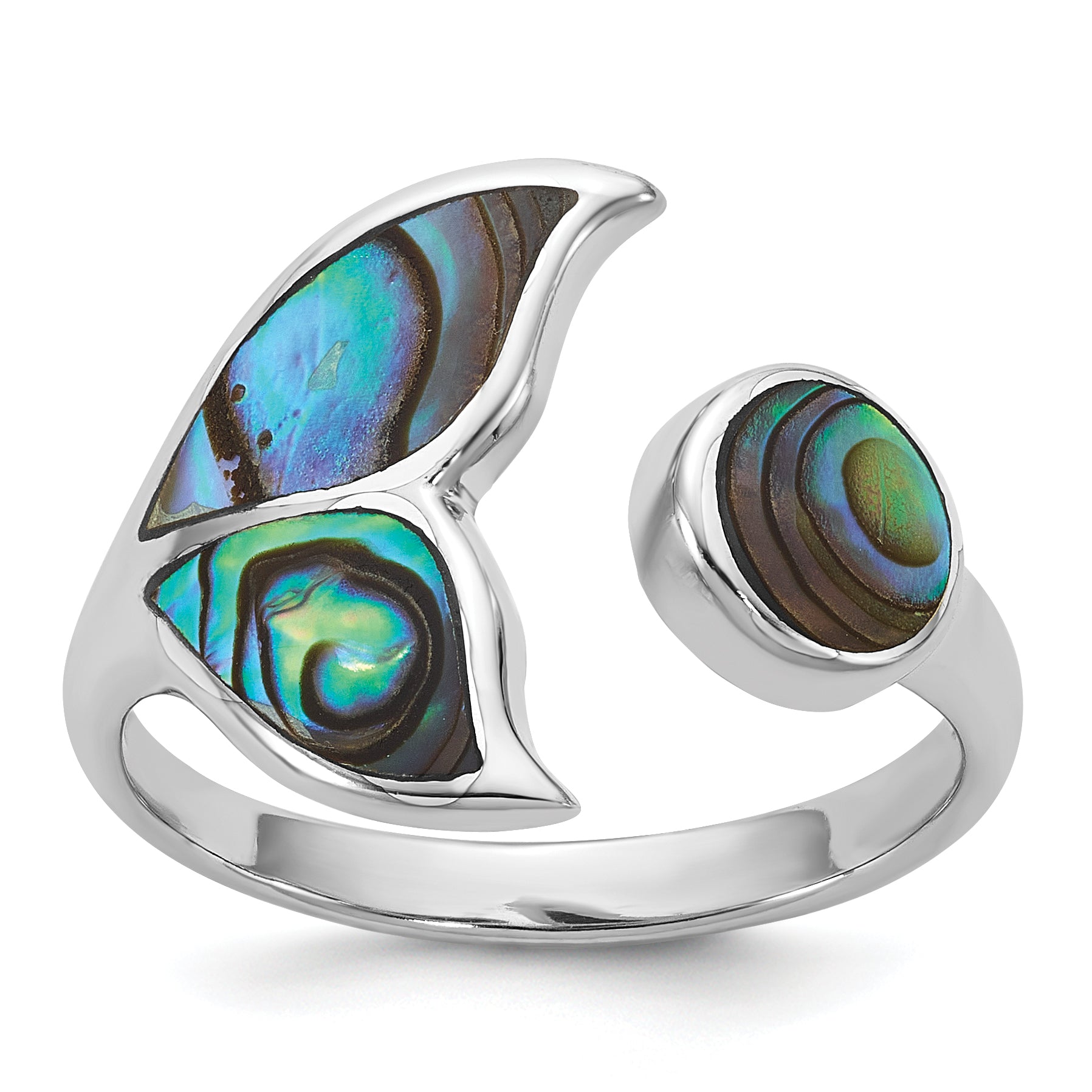 Sterling Silver Rhodium-plated Polished Abalone Whale Tail Size 8 Ring