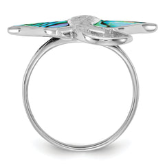 Sterling Silver Rhodium-plated Polished and Textured Abalone Stingray Size 8 Ring