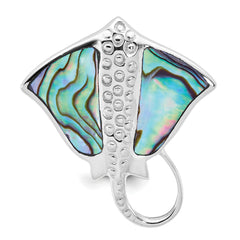 Sterling Silver Rhodium-plated Polished and Textured Abalone Stingray Size 8 Ring