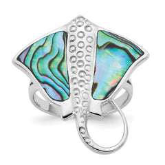 Sterling Silver Rhodium-plated Polished and Textured Abalone Stingray Size 8 Ring