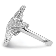 Sterling Silver Rhodium-plated Polished and Textured Sea Shell with Starfish Size 8 Ring