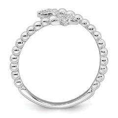 Sterling Silver Rhodium-plated Polished and Beaded Adjustable CZ Moon and Star Size 8 Ring