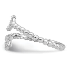 Sterling Silver Rhodium-plated Polished and Beaded Adjustable CZ Moon and Star Size 8 Ring