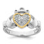 Sterling Silver Rhodium-Plated with 14k Accent Polished Cubic Zirconi Size 7 Claddagh Ring