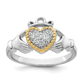 Sterling Silver Rhodium-plated with 14k Accent Polished CZ Size 8 Claddagh Ring