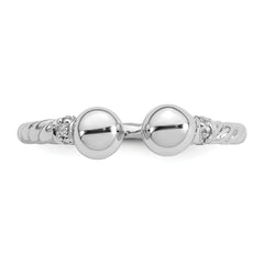 Sterling Silver Rhodium-plated Polished and Twisted CZ Ball End Size 8 Ring