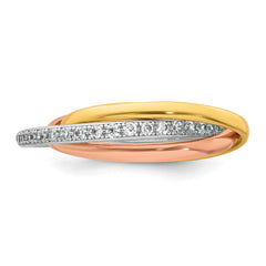 Sterling Silver Rhodium-plated Rose-tone and Gold-tone Polished CZ Intertwined Triple Band Size 8 Ring