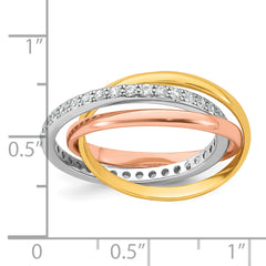Sterling Silver Rhodium-plated Rose-tone and Gold-tone Polished CZ Intertwined Triple Band Size 8 Ring