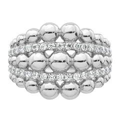 Sterling Silver Rhodium-plated Polished Graduated Beaded Fancy CZ Size 8 Ring