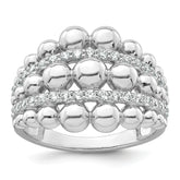 Sterling Silver Rhodium-plated Polished Graduated Beaded Fancy CZ Size 8 Ring