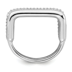 Sterling Silver Rhodium-plated Polished and Pave CZ Square Size 8 Two Ring Set