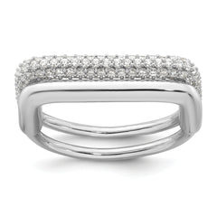 Sterling Silver Rhodium-plated Polished and Pave CZ Square Size 8 Two Ring Set