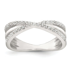 Sterling Silver Polished White CZ Fancy Crossed Size 8 Ring