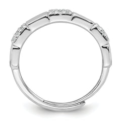 Sterling Silver Rhodium-plated Polished Pave CZ Squares Size 8 Adjustable Ring